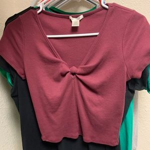 Maroon front knot crop top
